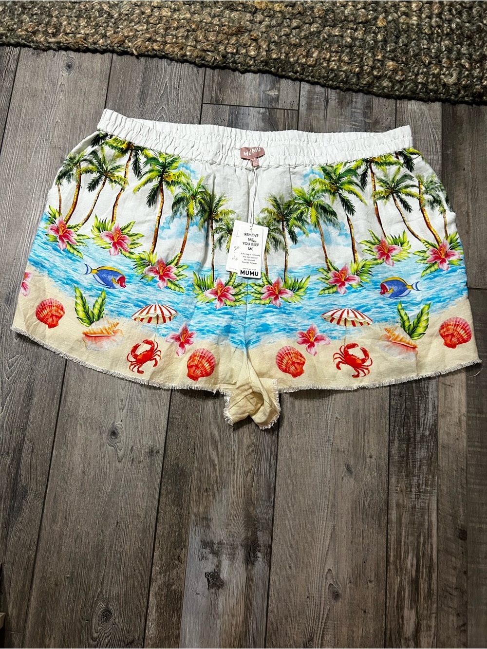 Show me you Mumu Tropical Beach Palm Print port Shorts island life linen blend